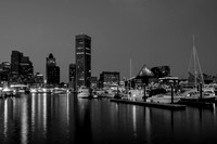 Baltimore Inner Harbor Skyline Reflections BW