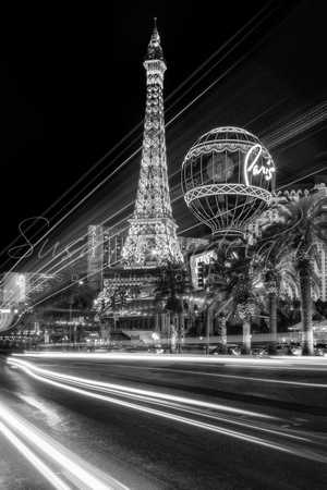 Paris In Las Vegas Strip Light Show BW