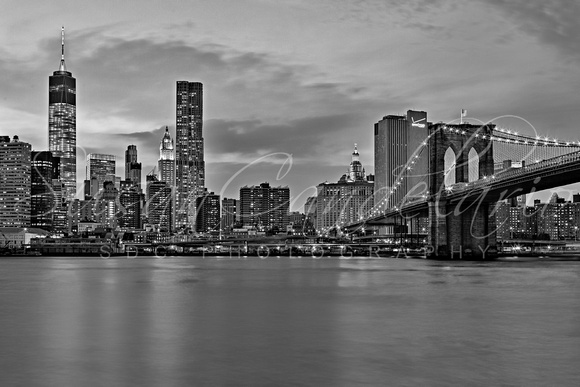 One World Trade Center And The Brooklyn Bridge BW