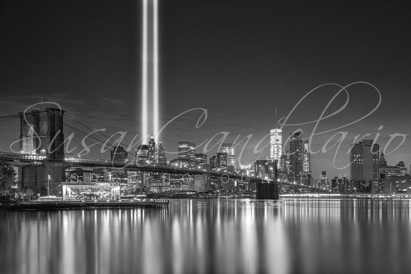 Brooklyn Bridge 911 Tribute NYC BW