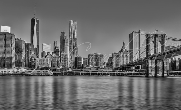World Trade Center And The Brooklyn Bridge BW
