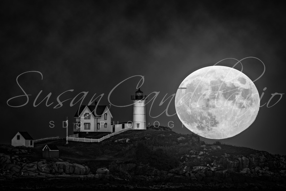 Nubble And The Full Moon BW