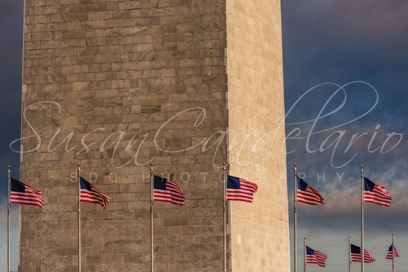 Washington Monument And USA Flags