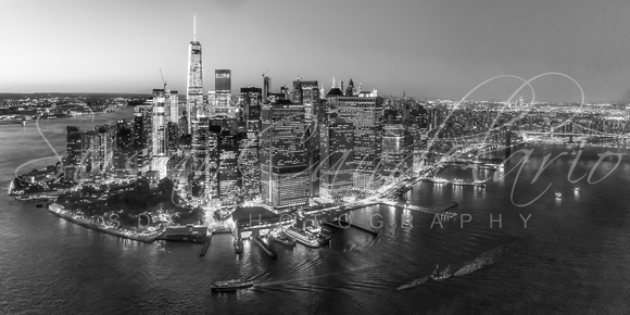 Illuminated Lower Manhattan NYC BW