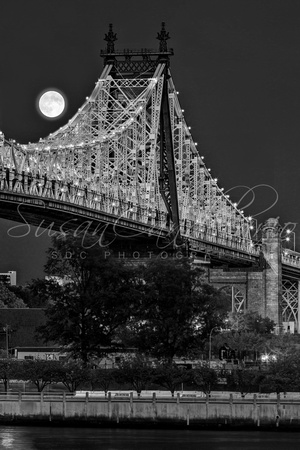 Queensboro 59 Street Bridge Full Moon BW