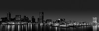 Baltimore Harbor Skyline Twilight Panorama BW