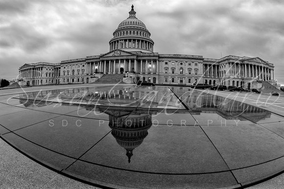 US Capitol Building Reflection bw