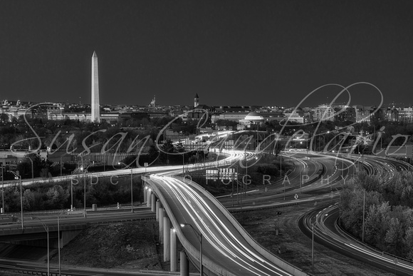 Washington DC Skyline Freeway Landmarks bw