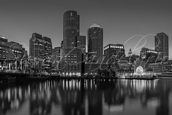 Boston Skyline Seaport District BW