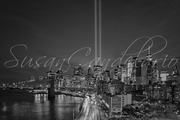 911 Tribute In Light In NYC BW