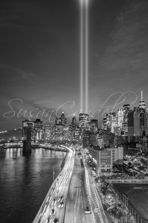 911 Tribute In Light In NYC II BW