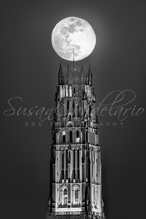 Blue Moon Over The Riverside Church NYC BW