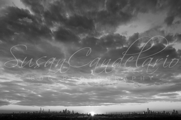 Aerial NYC Skyline Sunrise BW