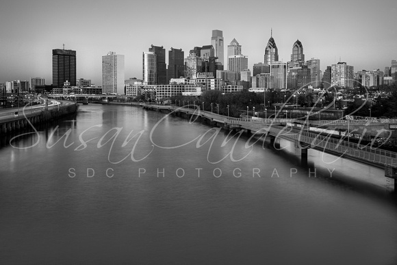 Philadelphia Skyline Pastels BW