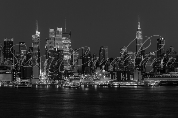 New York City Skyline In Christmas Colors BW