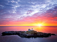 Nubble Lighthouse Aerial Sunrise