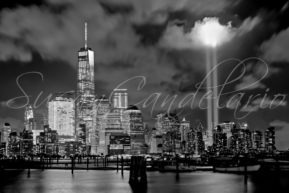 WTC Tribute In Lights NYC BW