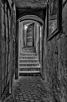 Eclectic Castle Hallway BW