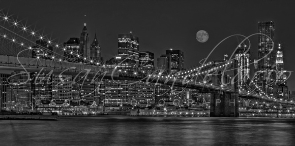 Moonrise Over The Brooklyn Bridge BW