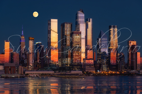 NYC Skyline sunglow and Moon