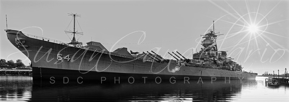 USS Wisconsin BB-64 Pano BW