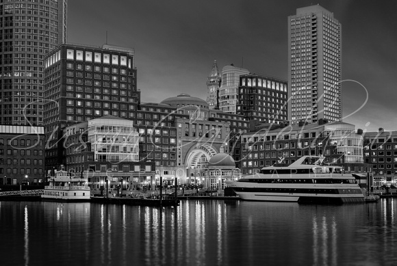 Boston Harbor Skyline and Financial District BW