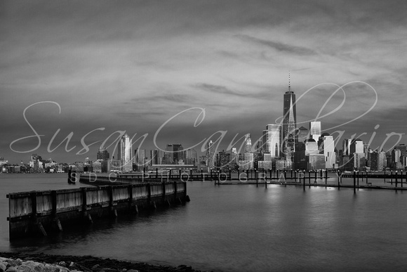 The sunsets at One World Trade Center BW
