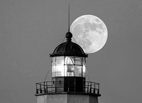 Sandy House Lighhouse Super Moon BW