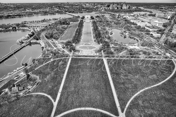 Washington DC Memorials Aerial BW